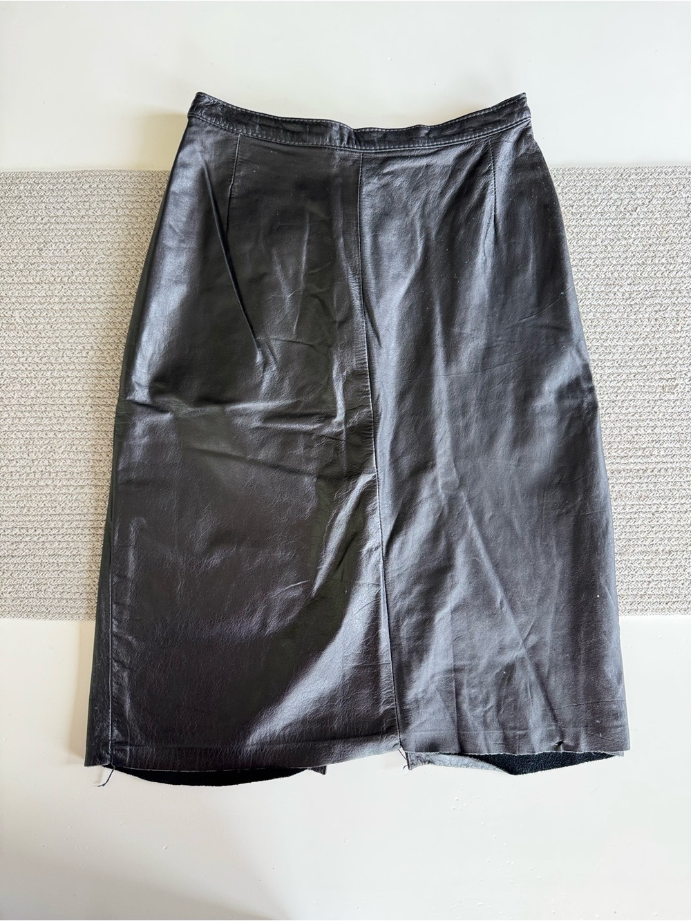 Vintage 90s Casual Corner Black Genuine Leather Pencil Skirt Size 9/10